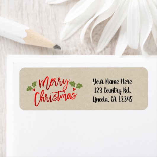 Vrolijk kerstrood met Folie Moderne Script Kraft Etiket (Insitu)