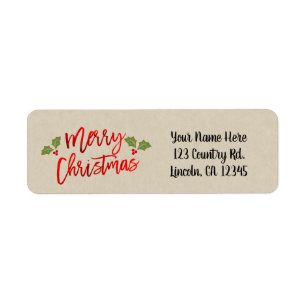 Vrolijk kerstrood met Folie Moderne Script Kraft Etiket