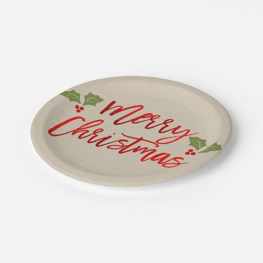 Vrolijk kerstrood met Folie Moderne Script Kraft Papieren Bordje (Gekanteld)