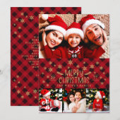 Vrolijk kerstrood met gouden sneeuwvlokken 4 Foto' Feestdagenkaart (Voorkant / Achterkant)