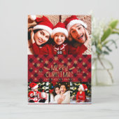 Vrolijk kerstrood met gouden sneeuwvlokken 4 Foto' Feestdagenkaart (Staand voorkant)