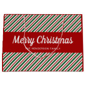 Vrolijk kerstrood met groen strips Grote gi Groot Cadeauzakje (Voorkant)