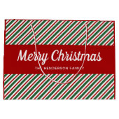 Vrolijk kerstrood met groen strips Grote gi Groot Cadeauzakje (Achterkant)
