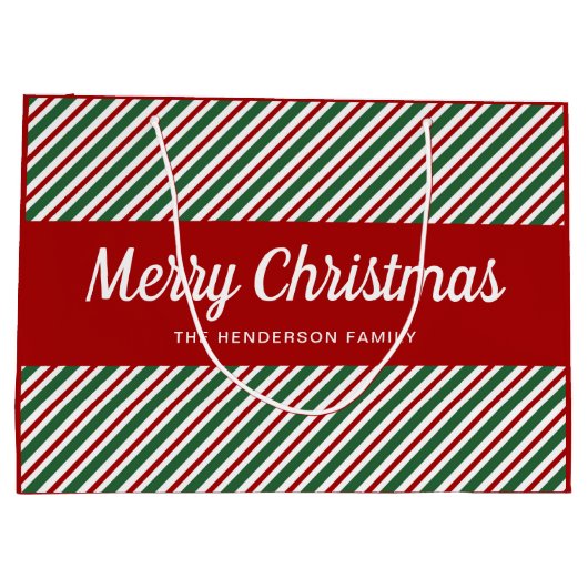 Vrolijk kerstrood met groen strips Grote gi Groot Cadeauzakje (Achterkant)