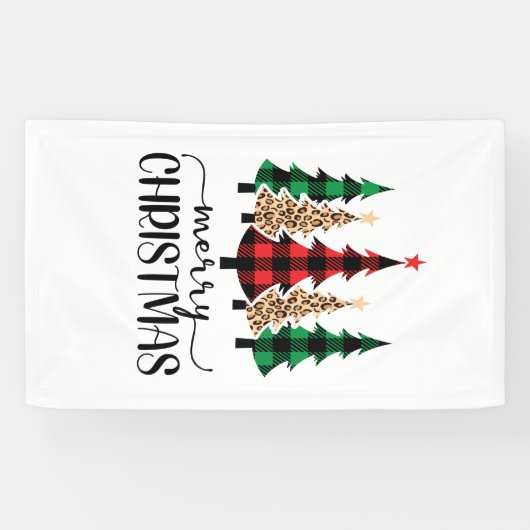 Vrolijk kerstrood met groene vleugelbomen spandoek (Horizontaal)