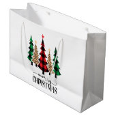 Vrolijk kerstrood met groene vleugels groot cadeauzakje (Voorkant Gekanteld)