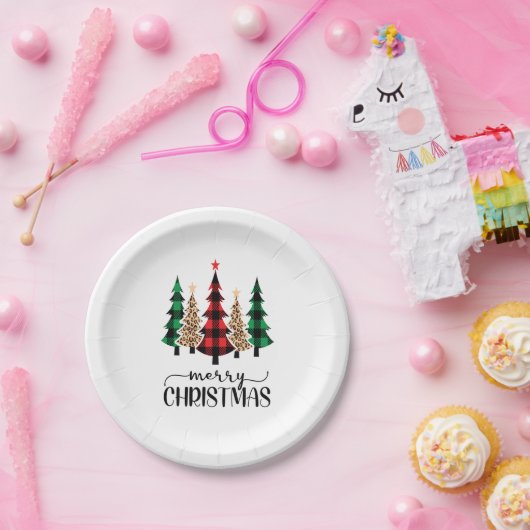 Vrolijk kerstrood met groene vleugels papieren bordje (Feest)