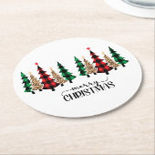 Vrolijk kerstrood met groene vleugels ronde kartonnen onderzetter (Gebogen)