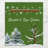 Vrolijk kerstrood met rode bomen Snowflakes Wijn Etiket (Enkel label)
