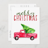 Vrolijk kerstrood met Waterverf Eenvoudig Feestdagenkaart (Voorkant / Achterkant)