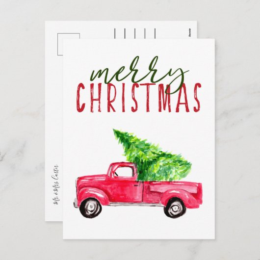 Vrolijk kerstrood met Waterverf Eenvoudig Feestdagenkaart (Voorkant / Achterkant)