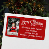 Vrolijk kerstrood met witte foto's Retouradres Etiket