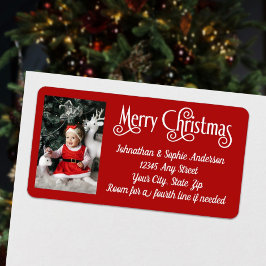 Vrolijk kerstrood met witte foto's Retouradres Etiket