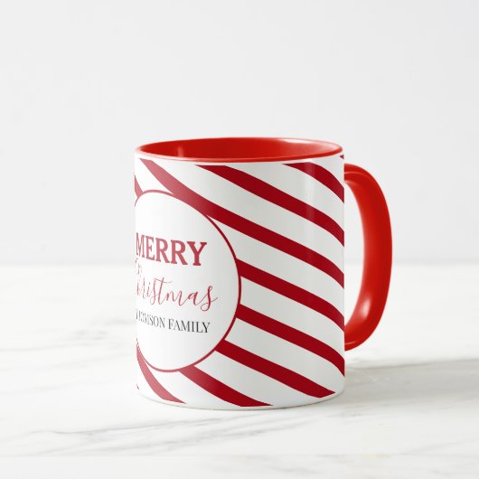 Vrolijk kerstrood met witte strepen Snoep Mok (Voorkant rechts)