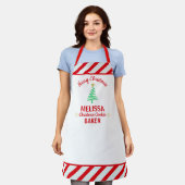 Vrolijk kerstrood met witte strepen snoepriet schort (Gedragen)