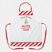 Vrolijk kerstrood met witte strepen snoepriet schort (Voorkant)