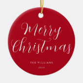 Vrolijk kerstrood minimalist keramisch ornament (Voorkant)