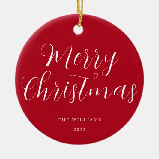 Vrolijk kerstrood minimalist keramisch ornament (Voorkant)