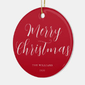 Vrolijk kerstrood minimalist keramisch ornament (Links)