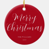 Vrolijk kerstrood minimalist keramisch ornament (Achterkant)