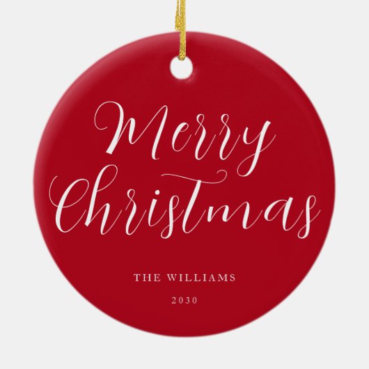 Vrolijk kerstrood minimalist keramisch ornament (Achterkant)