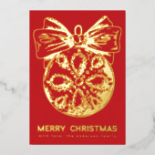 Vrolijk kerstrood Ornament | Foto Folie Feestdagenkaart (Voorkant)