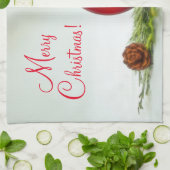 Vrolijk kerstrood Ornament keukenhanddoek (Gevouwen)