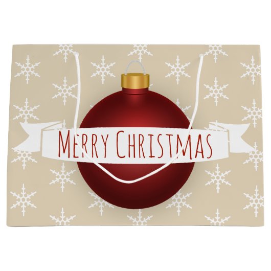Vrolijk kerstrood Ornament, lint en sneeuwvlokken Groot Cadeauzakje (Voorkant)