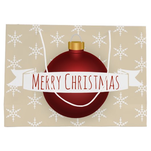 Vrolijk kerstrood Ornament, lint en sneeuwvlokken Groot Cadeauzakje (Achterkant)