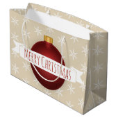 Vrolijk kerstrood Ornament, lint en sneeuwvlokken Groot Cadeauzakje (Achterkant Gekanteld)