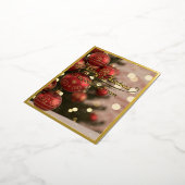 Vrolijk kerstrood Ornament met naam Folie Feestdagen Briefkaart (Gedraaid)