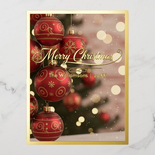 Vrolijk kerstrood Ornament met naam Folie Feestdagen Briefkaart (Voorkant)