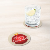 Vrolijk kerstrood Ornament & Taupe Ronde Kartonnen Onderzetter (Insitu)