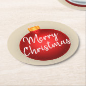 Vrolijk kerstrood Ornament & Taupe Ronde Kartonnen Onderzetter (Gebogen)