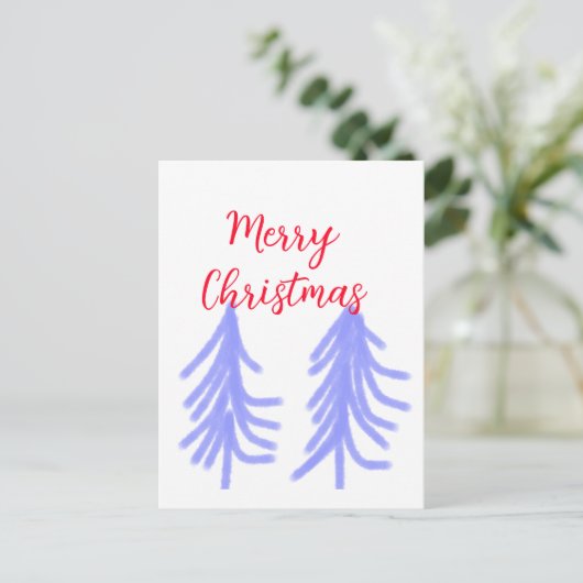 Vrolijk kerstrood paarse pastel dennenboom waterc briefkaart (Staand voorkant)