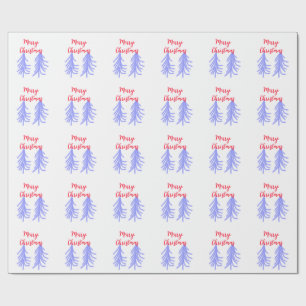 Vrolijk kerstrood paarse pastel dennenboom waterc cadeaupapier