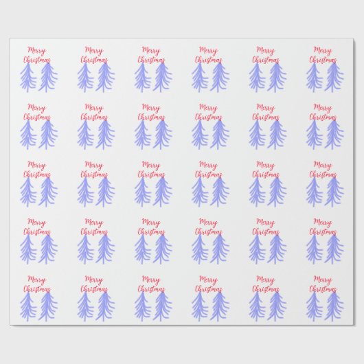 Vrolijk kerstrood paarse pastel dennenboom waterc cadeaupapier (Vlak)