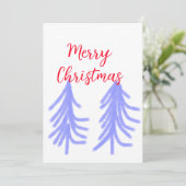 Vrolijk kerstrood paarse pastel dennenboom waterc kaart (Staand voorkant)