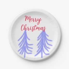 Vrolijk kerstrood paarse pastel dennenboom waterc papieren bordje
