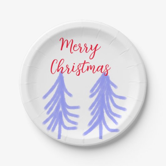 Vrolijk kerstrood paarse pastel dennenboom waterc papieren bordje (Voorkant)