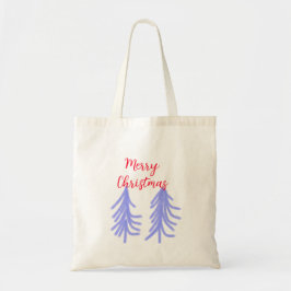 Vrolijk kerstrood paarse pastel dennenboom waterc tote bag