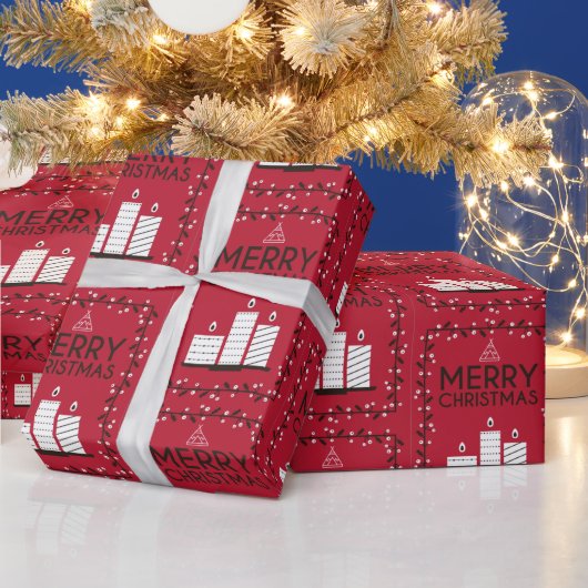 Vrolijk kerstrood Patroon Witte Kaars Cadeaupapier (Feestdagen)