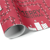 Vrolijk kerstrood Patroon Witte Kaars Cadeaupapier (Rol Hoek)
