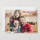 Vrolijk Kerstrood plaid 1 foto goud lijst Feestdagenkaart (Voorkant)