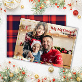 Vrolijk Kerstrood plaid 1 foto goud lijst Feestdagenkaart