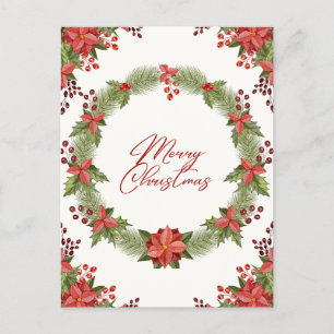 Vrolijk kerstrood poinsettia en bessen feestdagenkaart