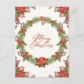Vrolijk kerstrood poinsettia en bessen feestdagenkaart (Voorkant)