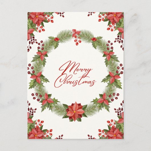 Vrolijk kerstrood poinsettia en bessen feestdagenkaart (Voorkant)