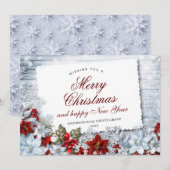 Vrolijk kerstrood Poinsettia Rustic-vakantiekaart Feestdagenkaart (Voorkant / Achterkant)