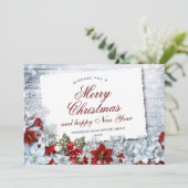 Vrolijk kerstrood Poinsettia Rustic-vakantiekaart Feestdagenkaart (Staand voorkant)